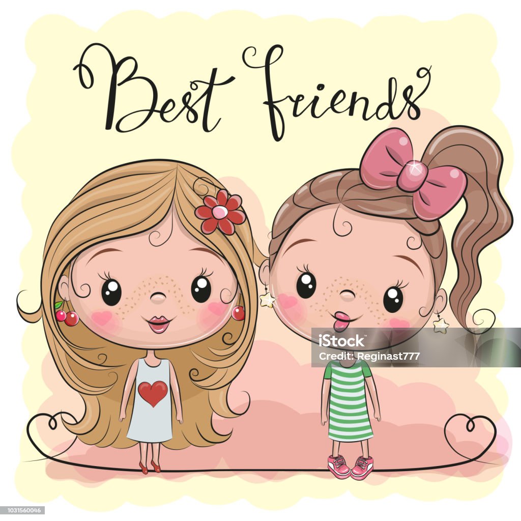 Two Cute Cartoon Girls Stock Illustration - Download Image Now - Girls,  Cute, Friendship - iStock