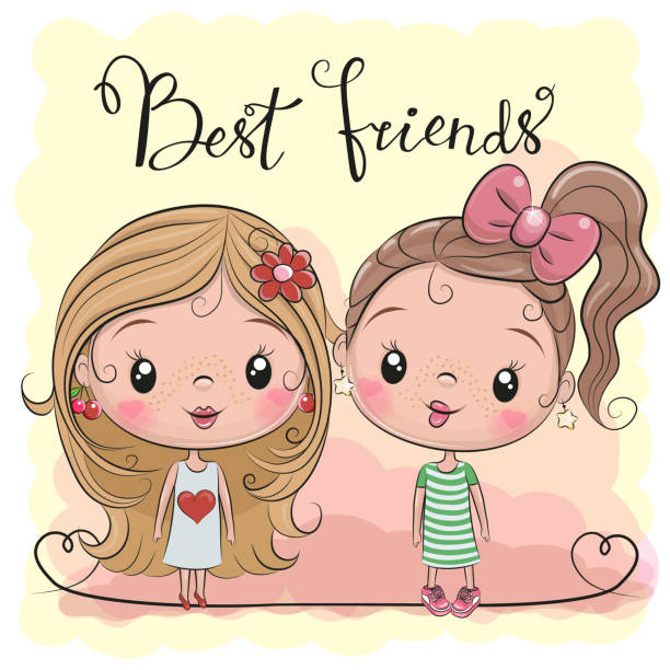 Two Cute Cartoon Girls Stock Illustration - Download Image Now - Girls,  Cute, Friendship - iStock