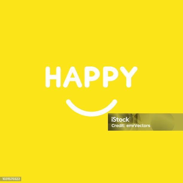 Vector Icon Concept Of Happy Word With Smiling Mouth On Yellow Background Stock Illustration - Download Image Now