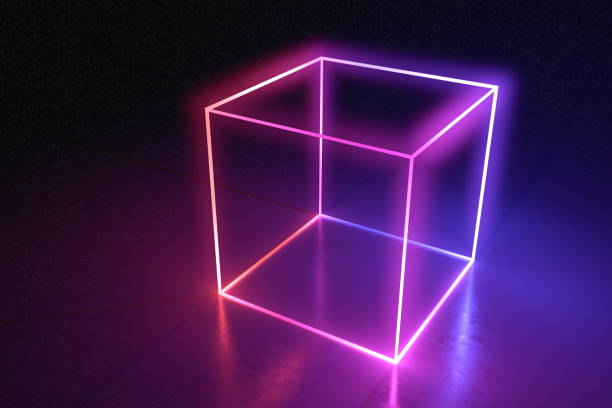 istock Abstract neon cube brightly shining in dark room. 3D rendered illustration. 1031576152