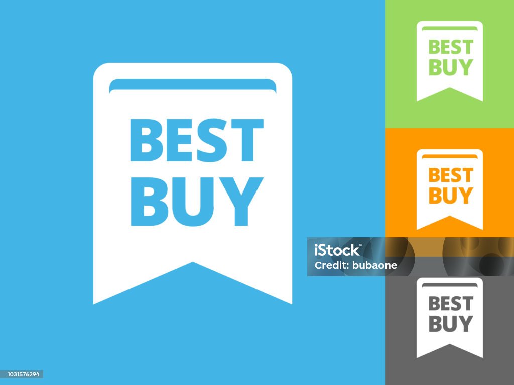 Best Buy  Flat Icon on Blue Background Best Buy  Flat Icon on Blue Background. The icon is depicted on Blue Background. There are three more background color variations included in this file. The icon is rendered in white color and the background is blue. Blue stock vector