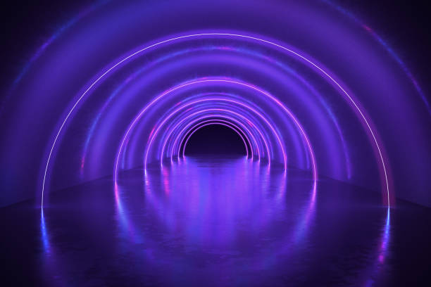 istock Abstract tunnel or corridor with neon lights. 3D rendered illustration. 1031576458