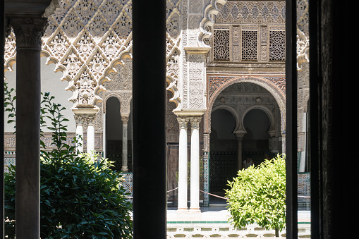 Seville,Spain-August 8,2017:particular of the Royal Alcazar of Seville during a sunny day.