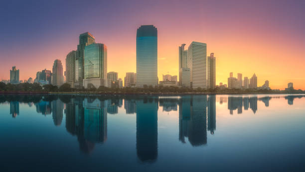 istock Skyline at lake in Benjakitti park Bangkok 1031584654