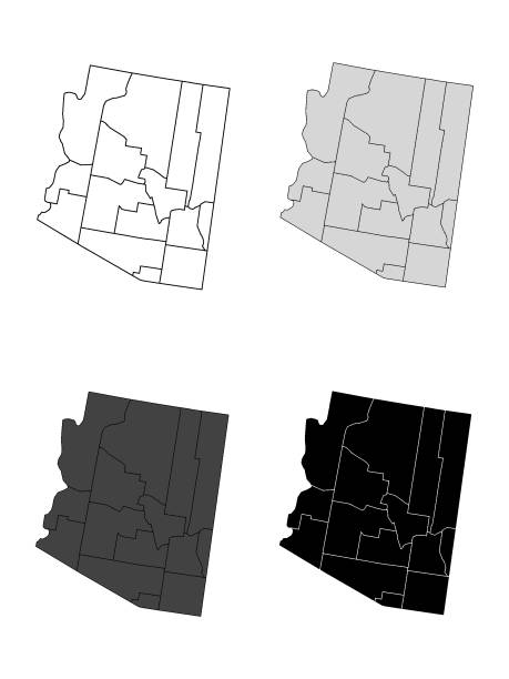 ilustraciones, imágenes clip art, dibujos animados e iconos de stock de mapa del condado de arizona (gris, negro, blanco) - arizona map outline silhouette