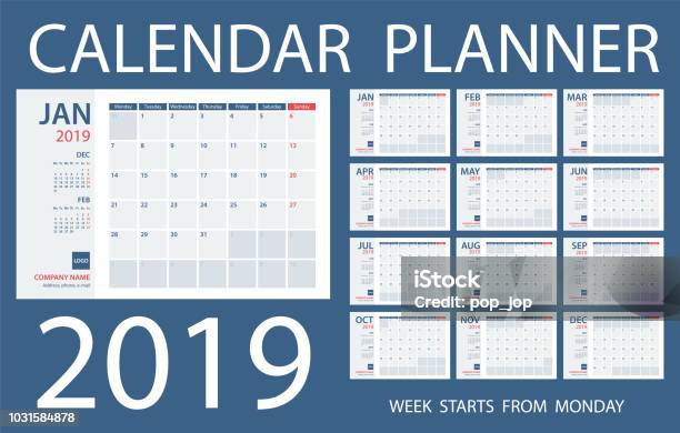 Calendar Planner 2019 Vector Template Days Start From Monday