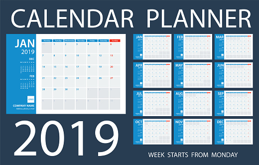 calendar-planner-2019-vector-template-days-start-from-monday-stock