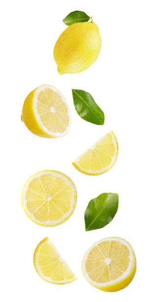Falling lemon isolated on white background stock photo