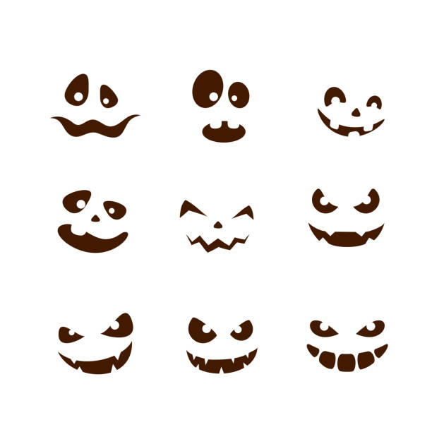 illustrazioni stock, clip art, cartoni animati e icone di tendenza di set di sorrisi per halloween - antropomorfo