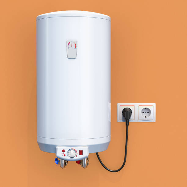 istock white tank electric water heater in interior, 3D rendering 1031610348