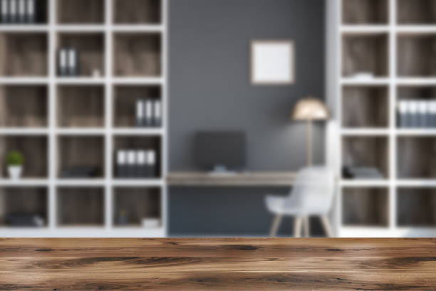 istock Black home office interior, poster blur 1031613752