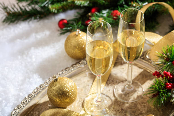 istock Champagne glasses on snow 1031619814