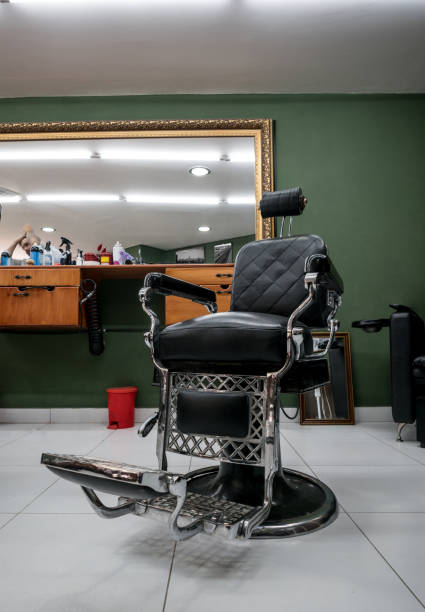 istock Empty barber shop and vintage barber chair 1031633166