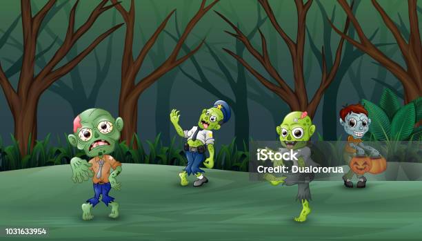 Zombie Cartoon Spooky In The Halloween Day Stock Illustration - Download  Image Now - Abstract, Autumn, Bat - Animal - iStock