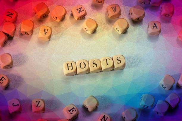 istock Hosts word on wooden cubes. Hosts concept 1031672800