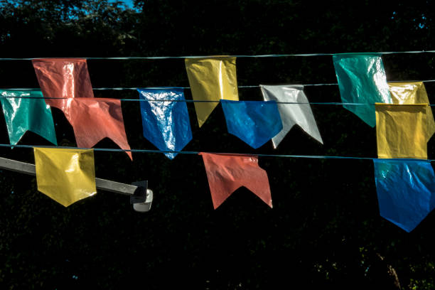 Decoration with colored flags in junina party , in the city of Sao Paulo, Brazil