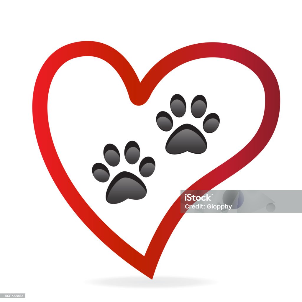 Paw pet inside of love heart logo vector icon. Paw prints pair Paw pet inside of love heart logo vector icon. Paw prints pair logotype vector design Backgrounds stock vector