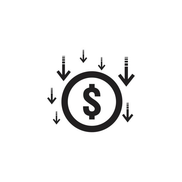 arrow decrease icon. dollar money fall down symbol. economy stretching rising drop. Business lost crisis decrease. cost reduction bankrupt icon. vector illustration arrow decrease icon. dollar money fall down symbol. economy stretching rising drop. Business lost crisis decrease. cost reduction bankrupt icon. vector illustration. stretch a dollar stock illustrations