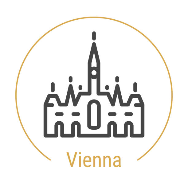 Vienna, Austria Vector Line Icon Vienna, Austria Vector Line Icon with Gold Circle Isolated on White. Vienna Landmark - Emblem - Print - Label - Symbol. Vienna City Hall Pictogram. World Cities Collection. vienna city hall stock illustrations