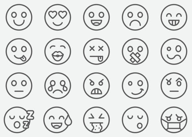 illustrazioni stock, clip art, cartoni animati e icone di tendenza di icone della linea emoticons - sadness depression smiley face happiness