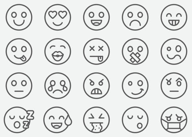 ikony linii emotikonów - characters three dimensional shape people depression stock illustrations