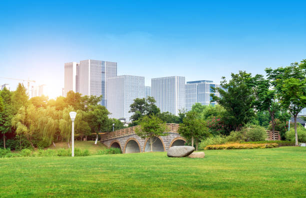 China Wuxi Cityscape, high-rise by the lake.