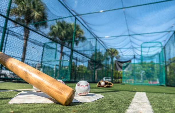 Hardball Hard training in the batting cage. baseball hitter stock pictures, royalty-free photos & images