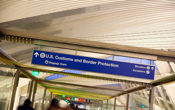 Customs and Baggage Claim sign at the airport LAX airport-  Customs and Baggage Claim sign close up view. customs airport sign air transport building stock pictures, royalty-free photos & images