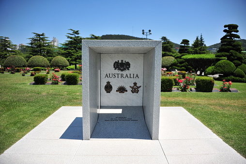 Australian Memorial, United Nations Memorial Cemetery in Busan, South Korea on June 2, 2016. Graves of UN soldiers from 16 countries during the Korean War