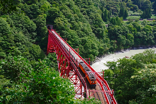 Tourist railway running along the Kurobe Gorge