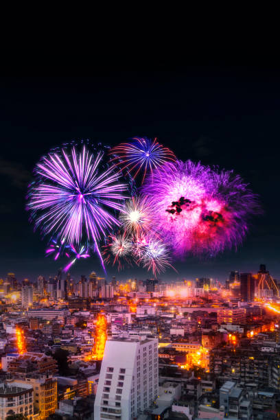 istock firework celebration in Bangkok city skyline with  Twilight night and firework lighting in bangkok cityscape background, Thailand. 1031793072