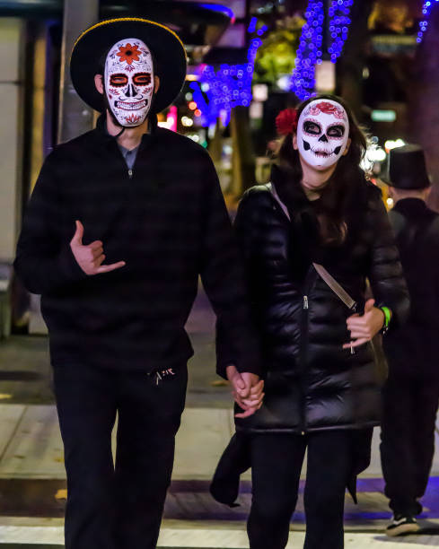 American Skeleton Couple on Day of the Dead stock photo