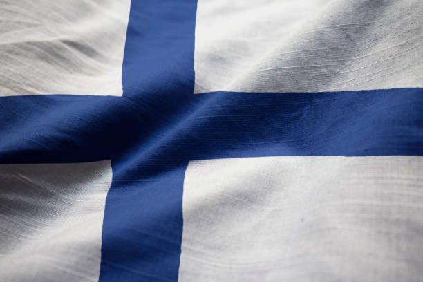 istock Closeup of Ruffled Finland Flag 1031796318