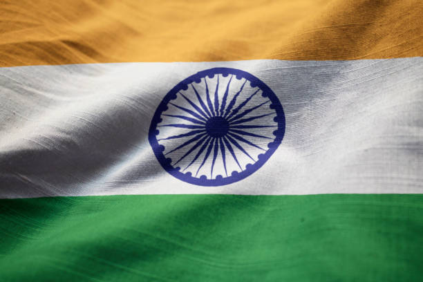 крупным планом ruffled флаг индии - india new delhi indian culture pattern стоковые фото и изображения