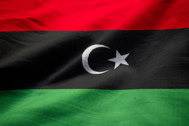 closeup de la bandera de libia con volantes - libyan flag fotografías e imágenes de stock