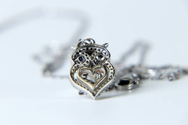 istock A beautiful silver jewel in owl form on white background 1031804678