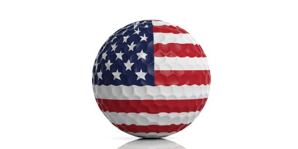 istock 3d rendering USA flag golf ball 1031805622