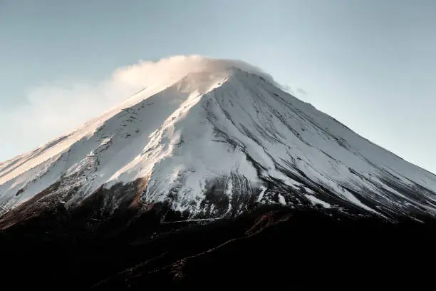 The top of Mount Fuji,Japan. The air was clear enough for me to see the snow and clouds on the mountain.