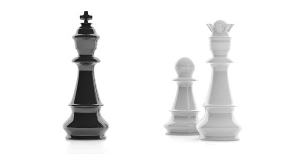 istock 3d rendering chess king, queen and pawn on white background 1031805744