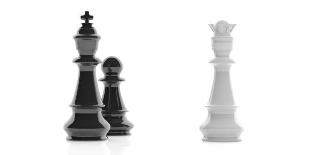 istock 3d rendering chess king, queen and pawn on white background 1031805768