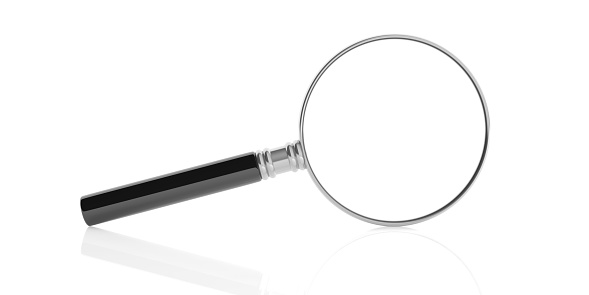 3d rendering magnifier glass on white background