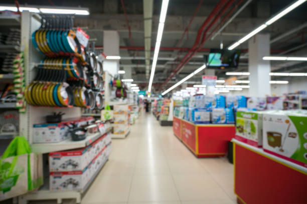 istock Supermarket blurred background with colorful shelves and unrecognizable customers 1031806452