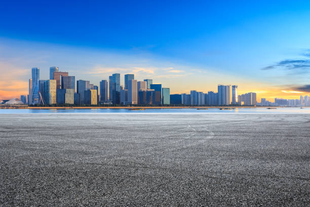 istock Empty asphalt square and modern buildings in Hangzhou 1031814306