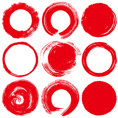 Set of red brush stroke circles.
