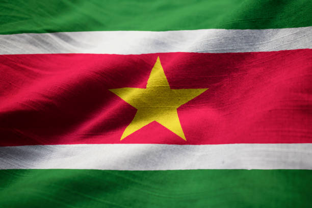 istock Closeup of Ruffled Suriname Flag 1031819898