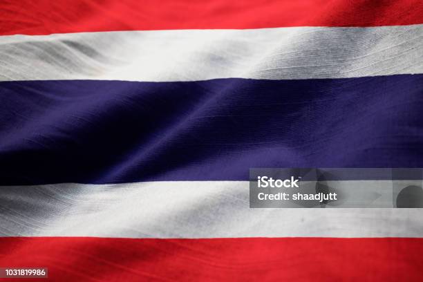 Closeup Of Ruffled Thailand Flag Stock Photo - Download Image Now - Thai Flag, Map, Thailand