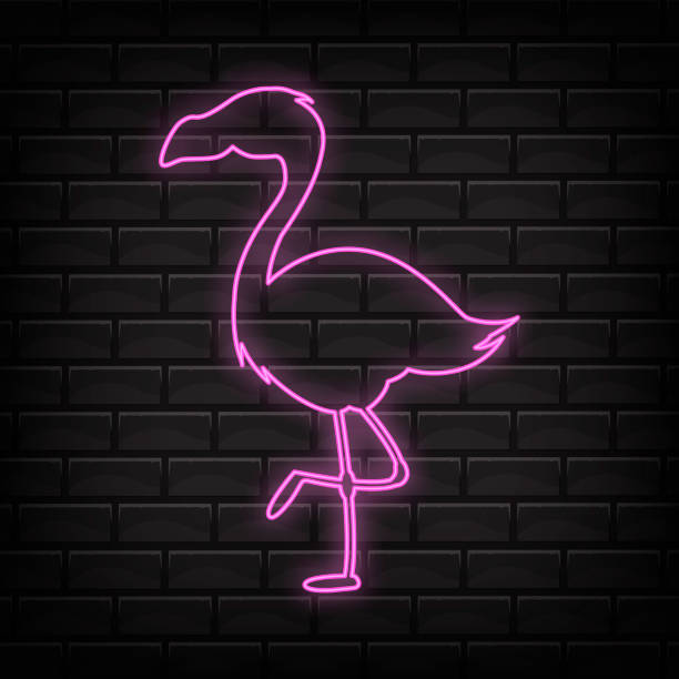 istock Pink neon flamingo vector light sign illustration. Fluorescent tropical bird decoration glowing element. 1031829554
