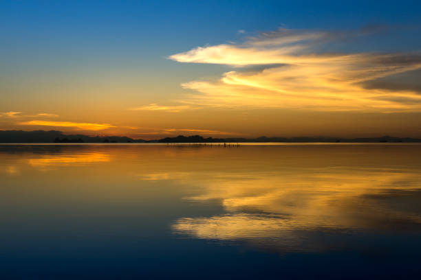 istock Orange sky color after sunset at the lake. 1031829576