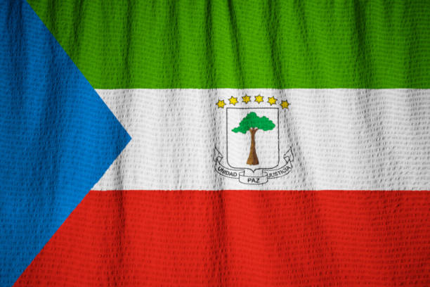 Closeup of Ruffled Equatorial Guinea Flag, Equatorial Guinea Flag Blowing in Wind