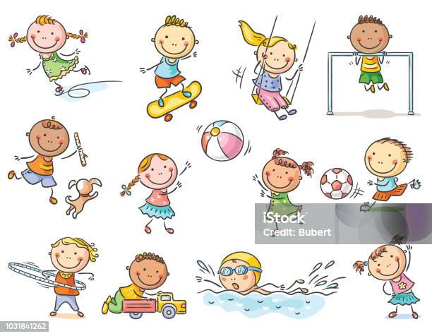 Set Of Cartoon Kids Outdoor Activities Sports And Games Stock Illustration  - Download Image Now - iStock